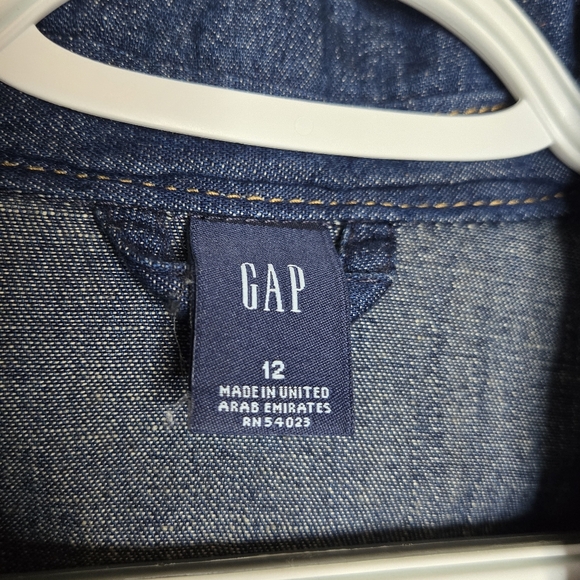 GAP Y2K Denim Blazer Jacket Womens 12‎ Dark Wash Cotton Linen Pink Stitching - Picture 5 of 8